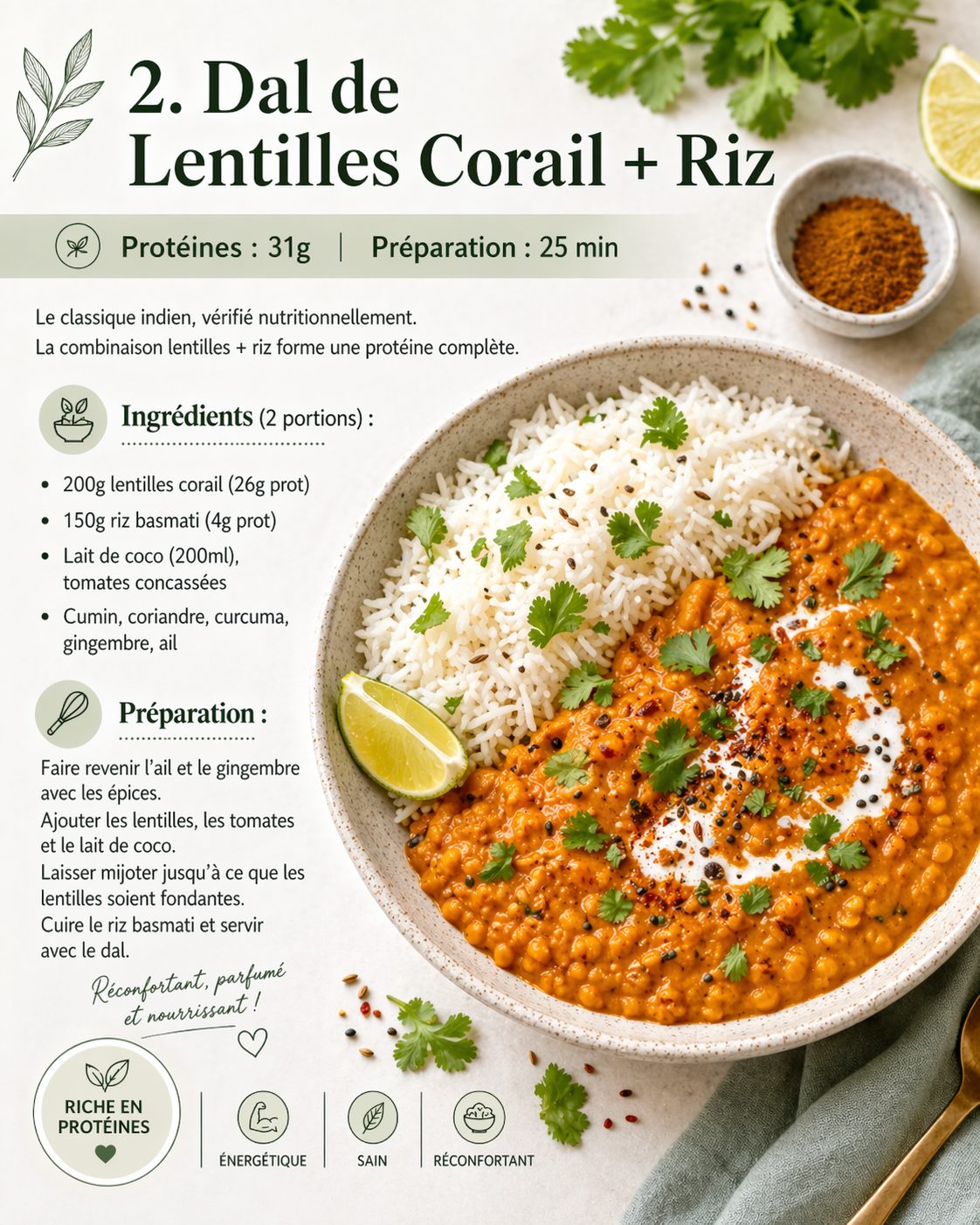 Dal de lentilles corail au lait de coco